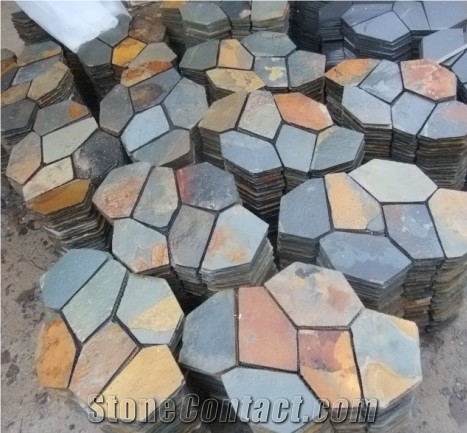 Autumn Brown Slate Flagstone On Mats, Hebei Rust Slate Flagstone