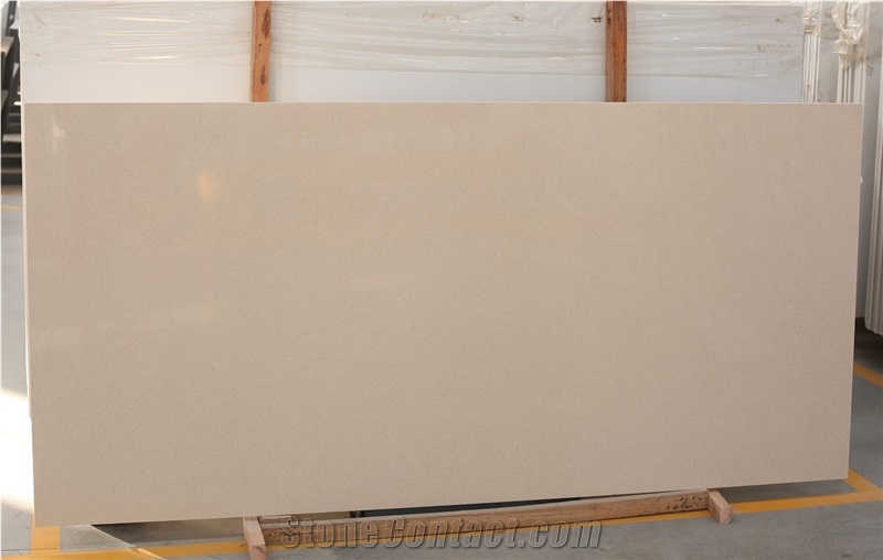 Beige With Crystal Quartz Slabs For Flooring Wall