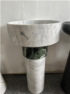 Bathroom Pedestal Stone Cararra White Marble Wash Basin