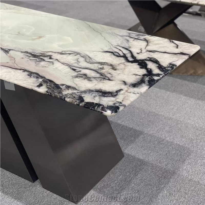 Cristallo Tiffany Quartzite Dining Table With Metal Base