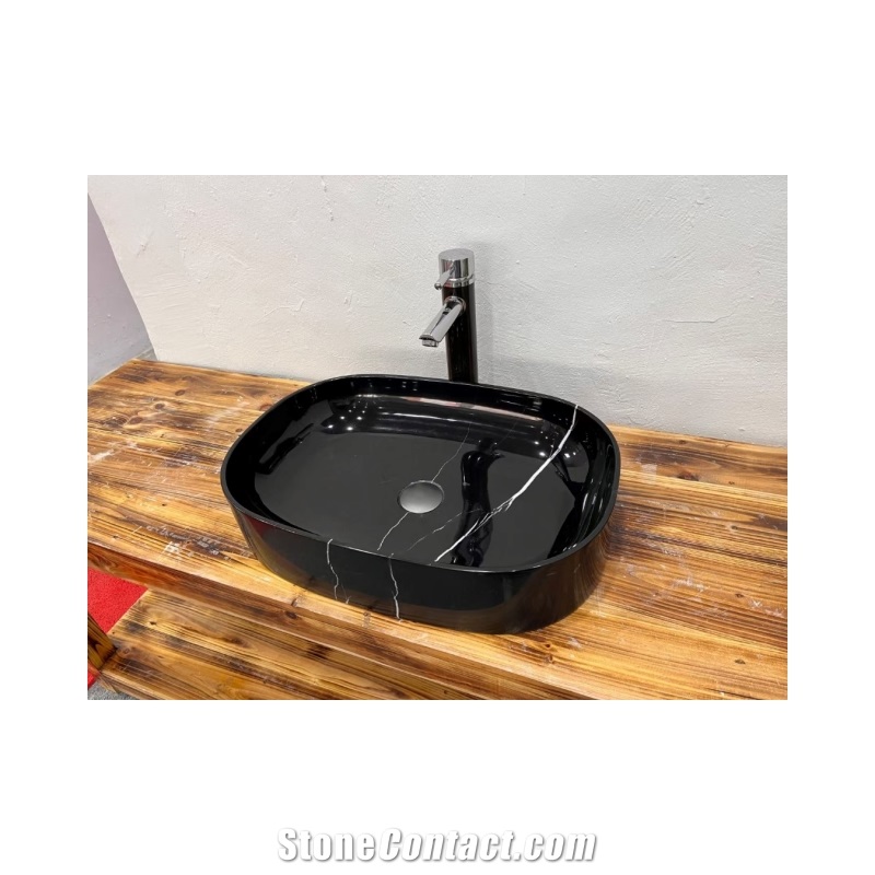 Oval Nero Marquina Black Marble Washbasin