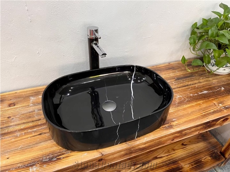 Oval Nero Marquina Black Marble Washbasin