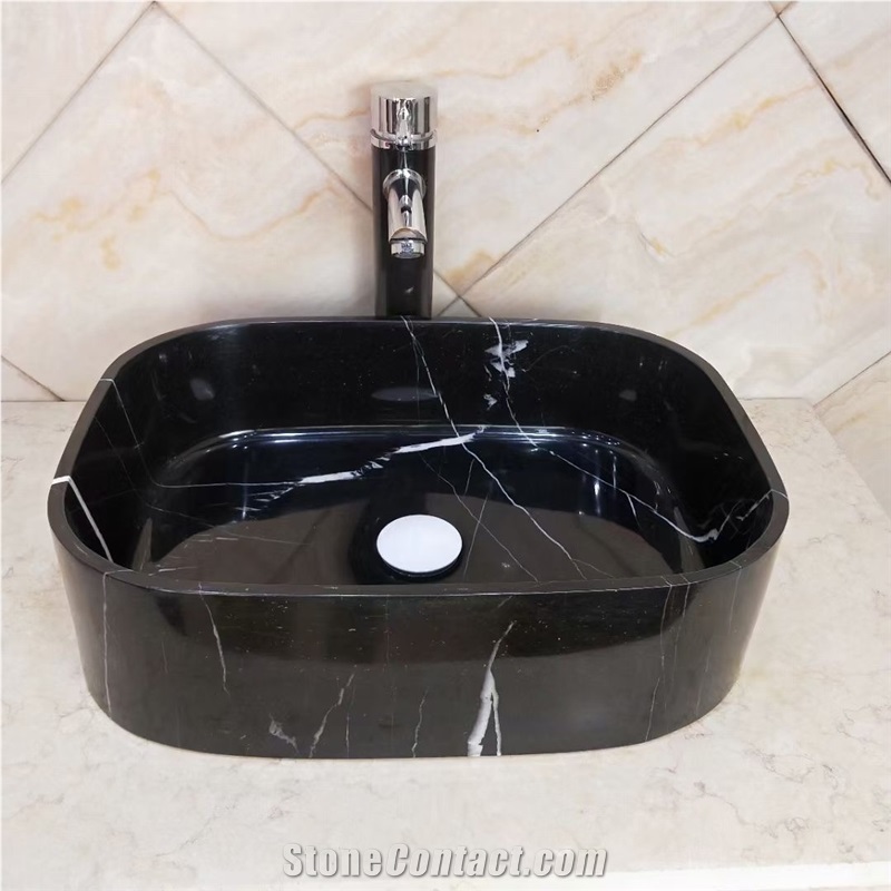 Oval Nero Marquina Black Marble Washbasin