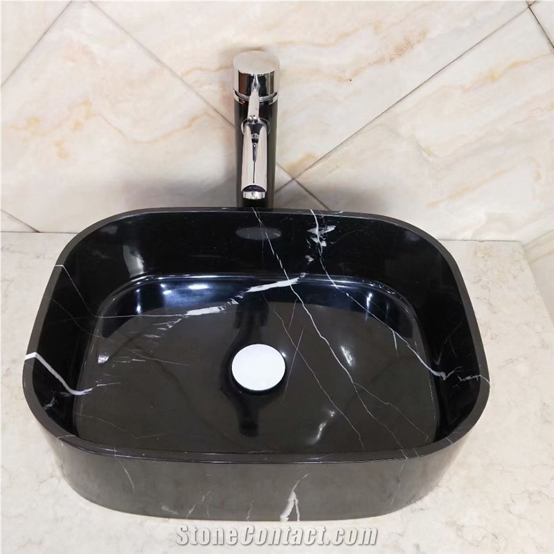 Oval Nero Marquina Black Marble Washbasin