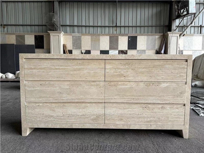 Travertine Side Table  With 6 Drawer Dresser