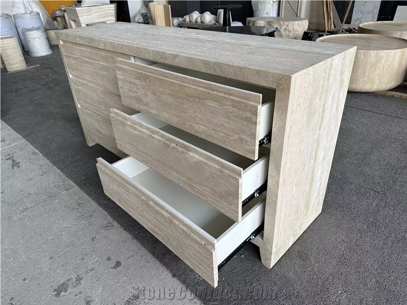 Travertine Side Table  With 6 Drawer Dresser