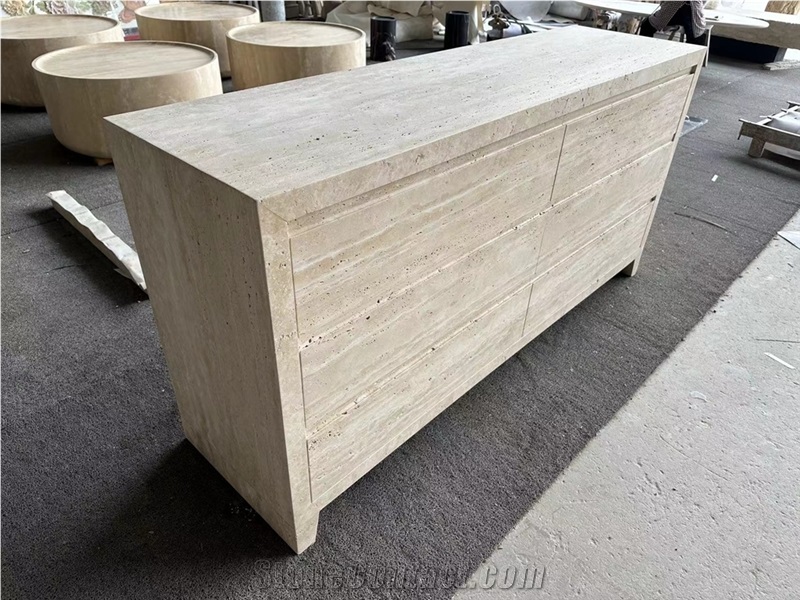 Travertine Side Table  With 6 Drawer Dresser