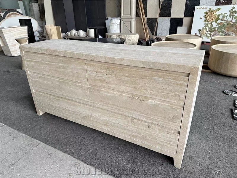 Travertine Side Table  With 6 Drawer Dresser