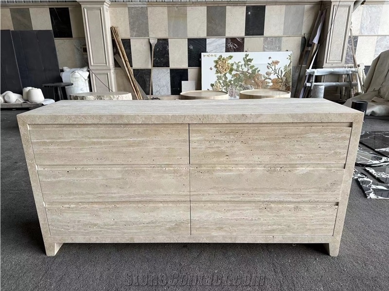 Travertine Side Table  With 6 Drawer Dresser