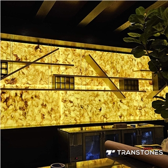 Translucent Restaurant Decor Yellow Artificial Alabaster 3D Wall Panels