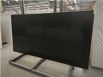 Artificial Black Quartz Slabs Project Floor Countertop Use
