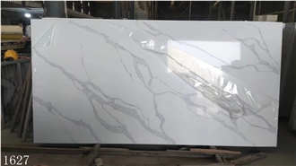 Calacatta White Marble Vein Textured Quartz Big Slabs Quartz Tiles