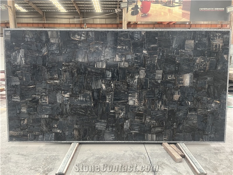 Petrified Wood Black Semiprecious Stone Panels