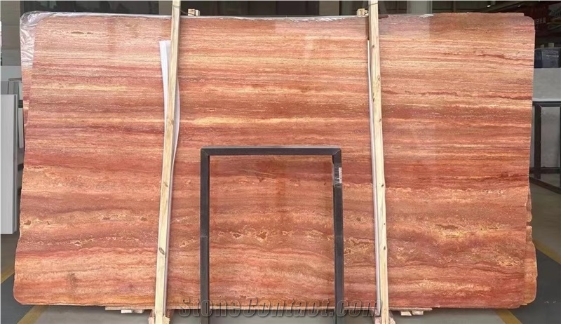 Iran Red Travertine Honed Unfilled Slabs