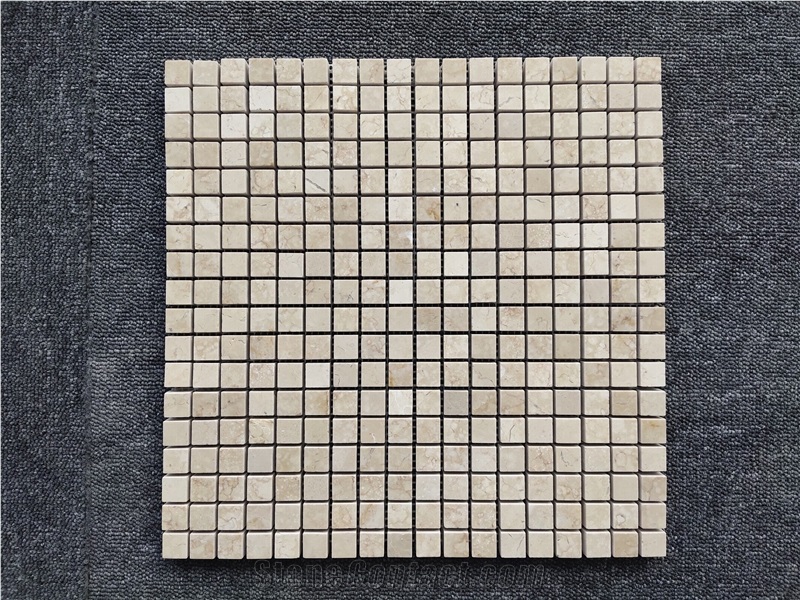 Crema Marfil Marble Pixel Mosaic Tiles