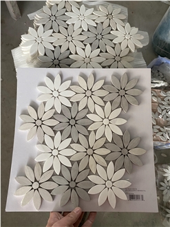 Natural Color Grey Marble Flower Mosaic Tiles