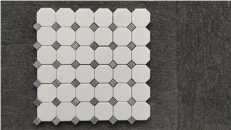 Thassos White Marble Octagon Mosaic Tiles With Grey Dots