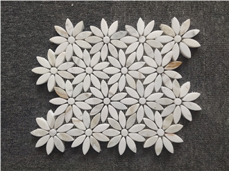 White Marble Daisy Flower Mosaic Tiles