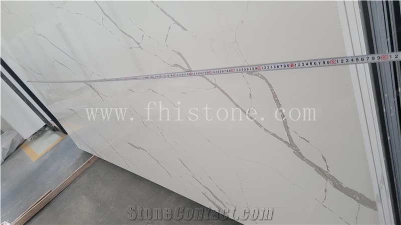 White With Grey Veins Statuary Quartz Engineered Stone from China