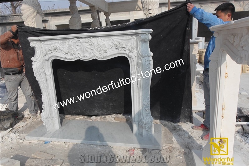Classic Italian Carrara Marble Fireplace
