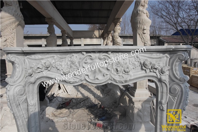 Classic Italian Carrara Marble Fireplace