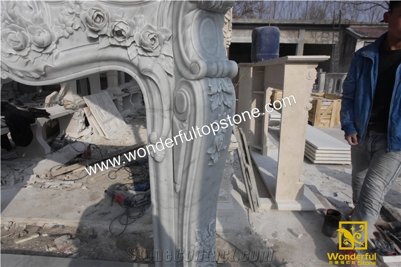 Classic Italian Carrara Marble Fireplace