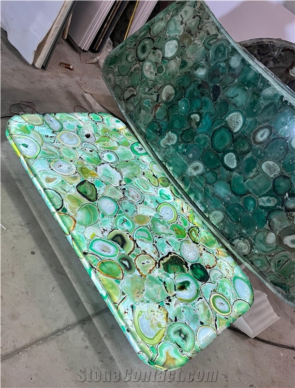 Green Agate  Restaurant Table Gem Stone Backlit Furniture