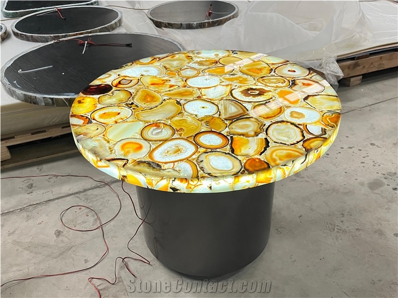 Orange Agate Semiprecious Stone Restaurant Table Tops