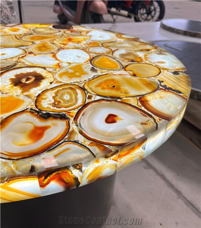 Orange Agate Semiprecious Stone Restaurant Table Tops