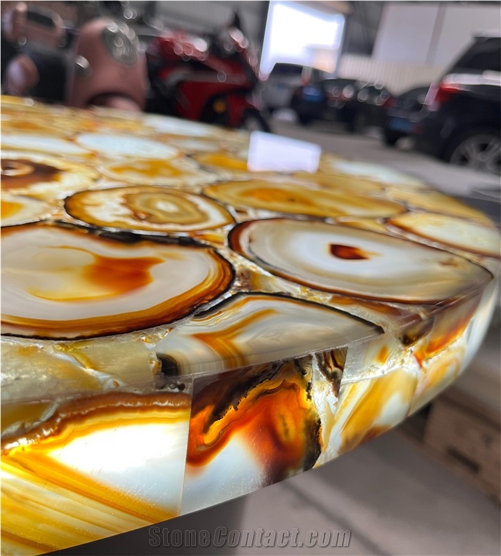 Orange Agate Semiprecious Stone Restaurant Table Tops