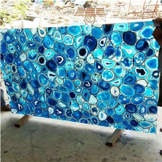 Backlit Agate Blue Semi Precious Stone Wall