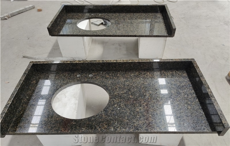 3Cm Polished Amazonas Green Granite Bathroom Countertop