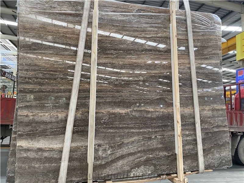 Factory Price Titanium Silver Travertine Slabs For Wall
