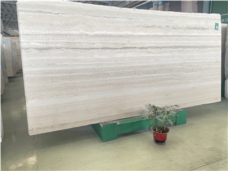 Italian Roman Silver Travertine Slabs For Villa Project