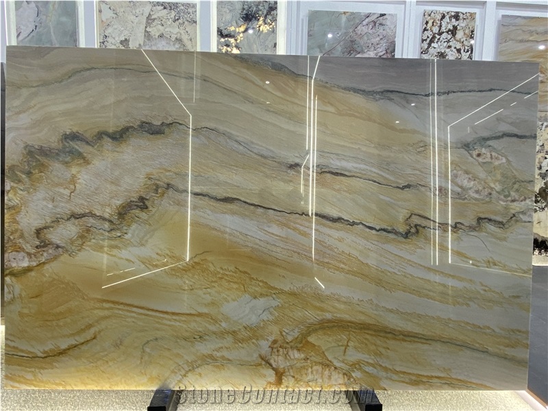 Ocean Wave Fusion Gold Golden Silk Quartzite Slabs