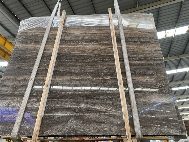 Polished Grey Silver Smoked Travertine Slabs For Wholesaling