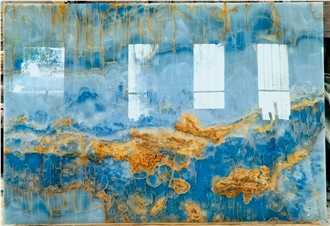 Translucent Golden Blue Onyx Slabs For Wall Panel