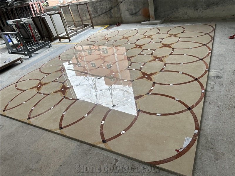 Beige Marble Floor Pattern Square Medallions