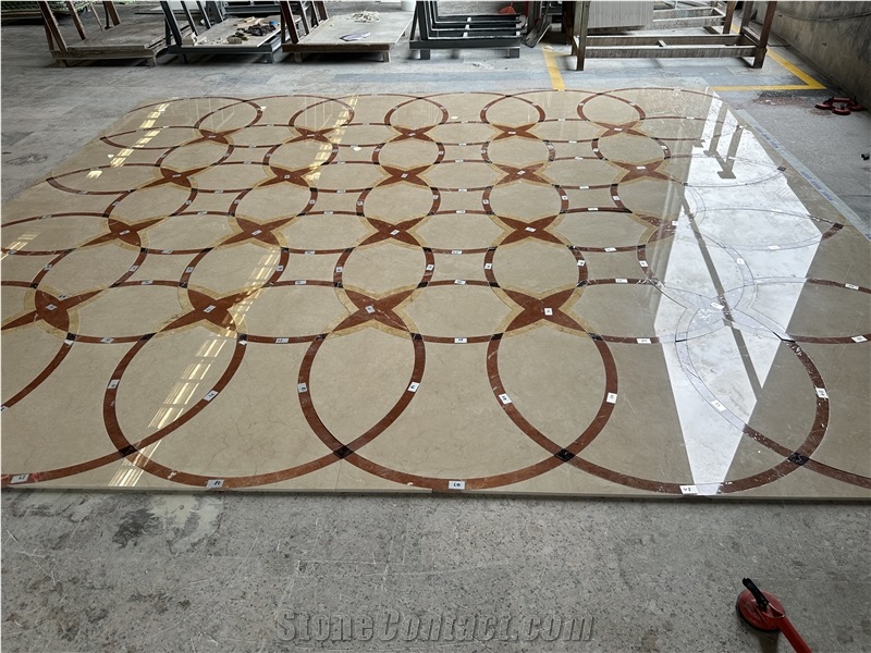 Beige Marble Floor Pattern Square Medallions