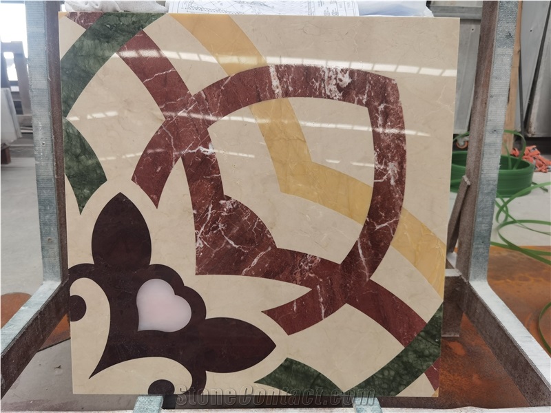 Beige Marble Waterjet Inlay Floor Medallions For Hotel