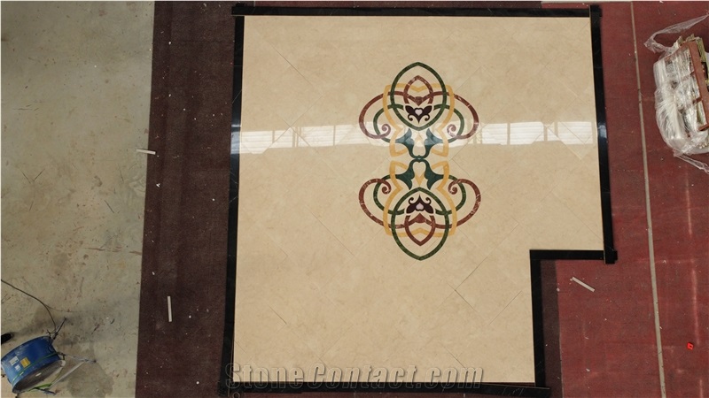 Beige Marble Waterjet Inlay Floor Medallions For Hotel