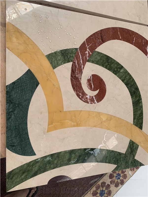 Beige Marble Waterjet Inlay Floor Medallions For Hotel