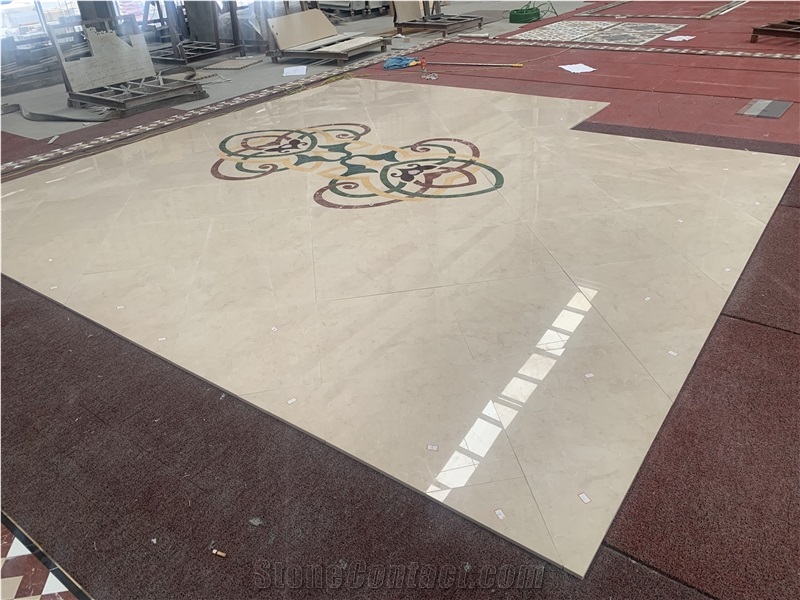 Beige Marble Waterjet Inlay Floor Medallions For Hotel