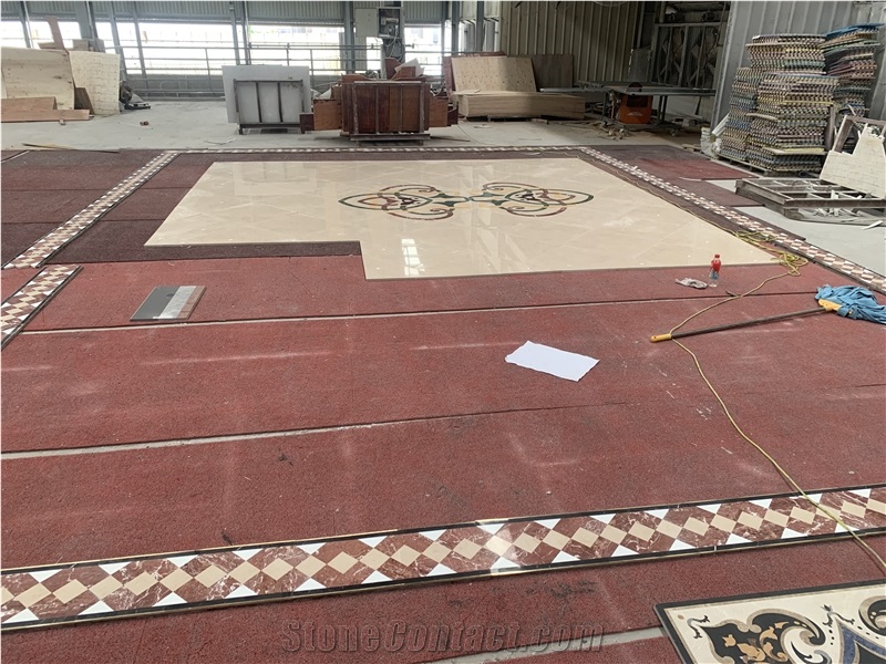 Beige Marble Waterjet Inlay Floor Medallions For Hotel