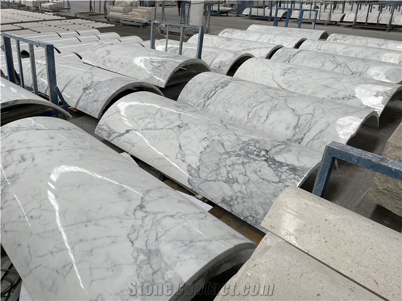 Snow White Marble Veneer Column Carved