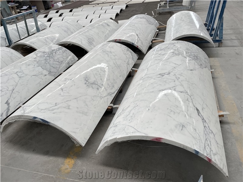 Snow White Marble Veneer Column Carved