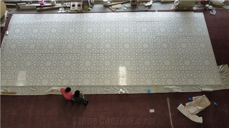 Thassos White Marble Brass Inlay Floor Medallions For Villa