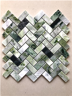Herringbone Shape Ice Jade Green Mosaic Tiles
