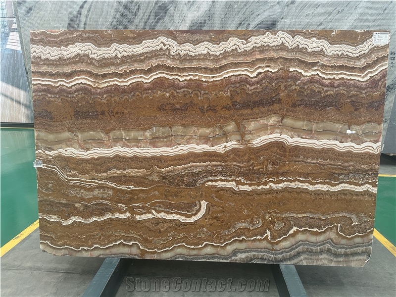 Natural Brown Polished Onyx Stone Caramel Slab Floor Tiles