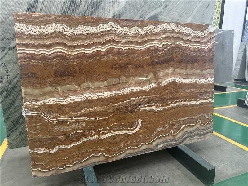 Natural Brown Polished Onyx Stone Caramel Slab Floor Tiles